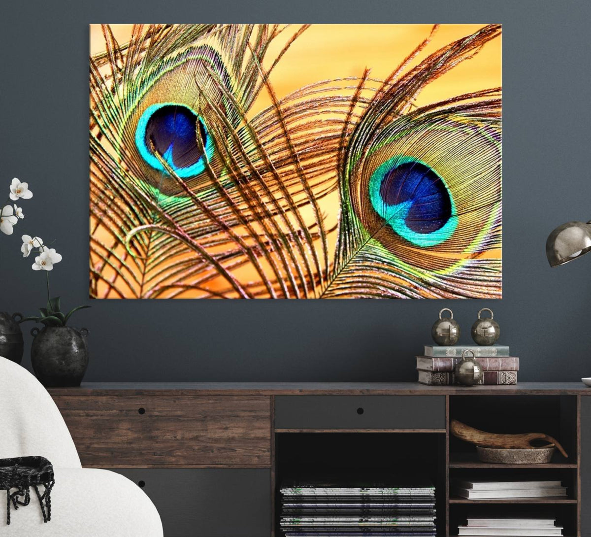 Peacock Feather Wall Art Print - Vibrant Green, Blue, and