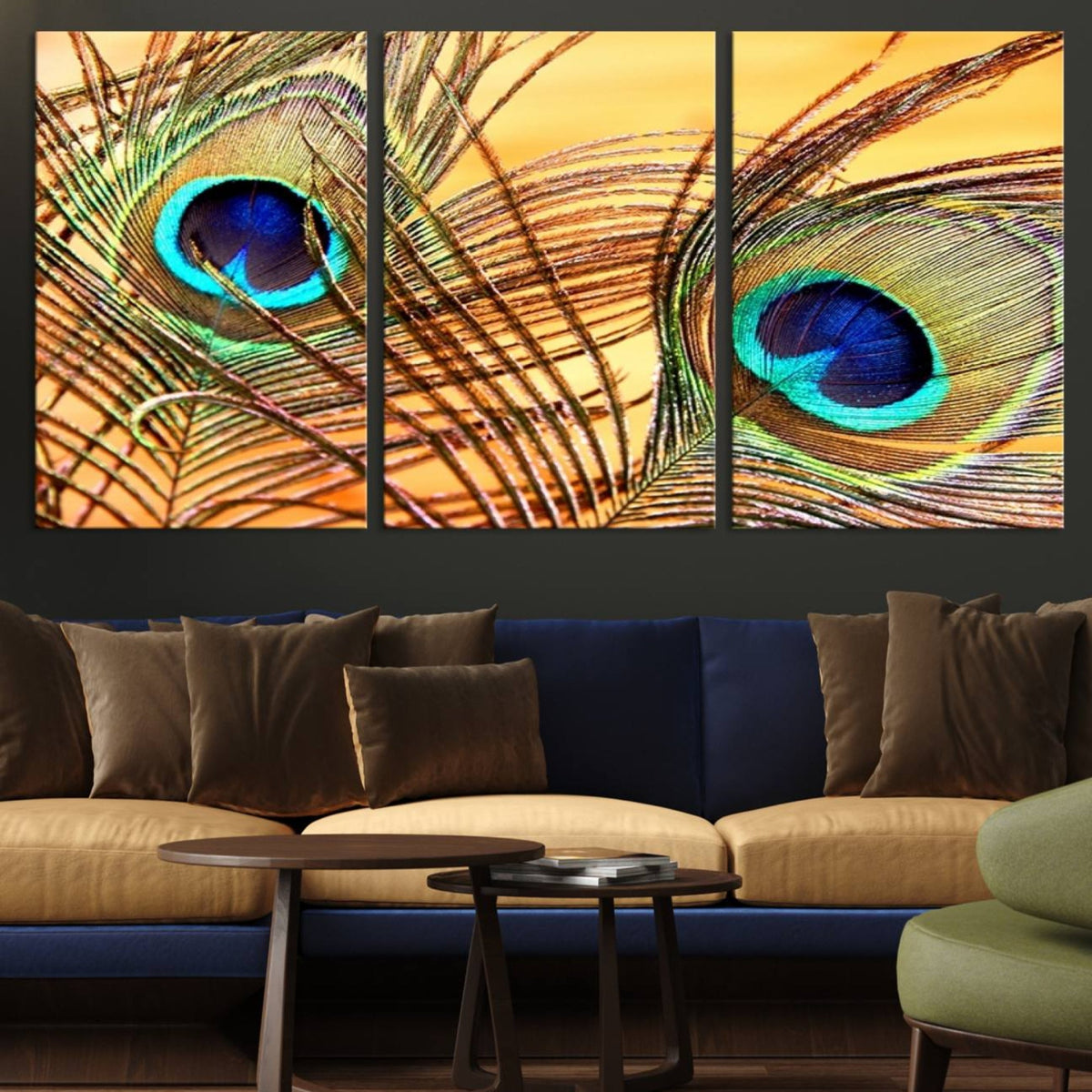 Peacock Feather Wall Art Print - Vibrant Green, Blue, and