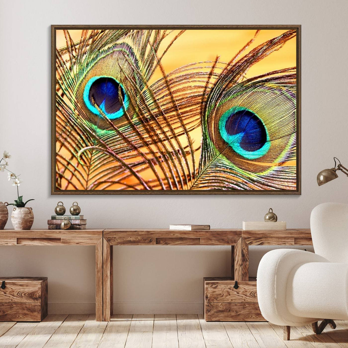 Peacock Feather Wall Art Print - Vibrant Green, Blue, and