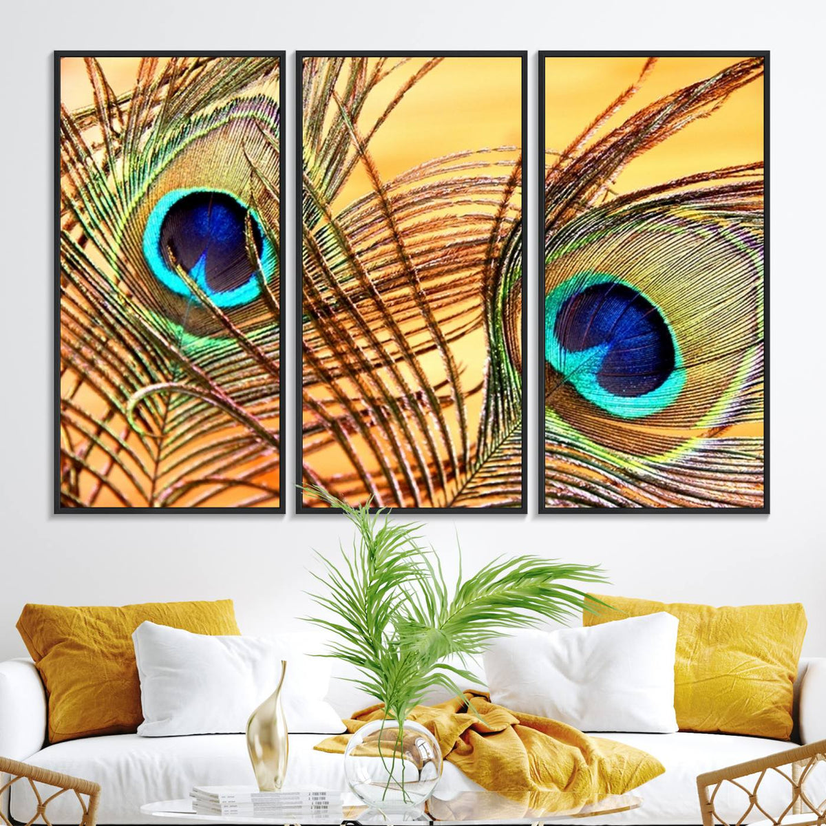 Peacock Feather Wall Art Print - Vibrant Green, Blue, and