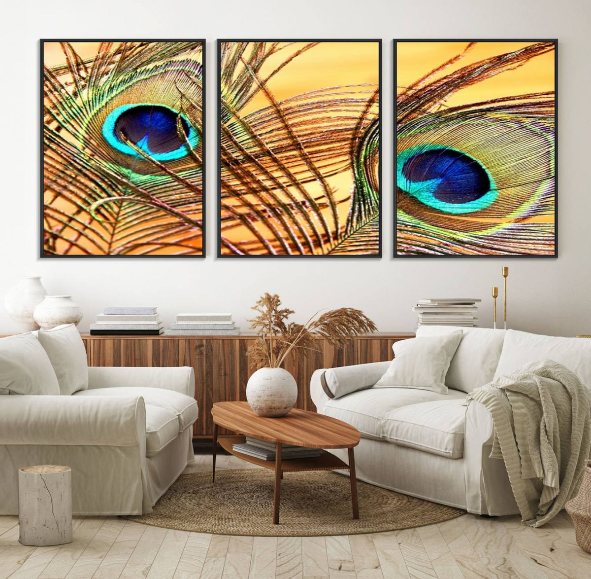 Peacock Feather Wall Art Print - Vibrant Green, Blue, and