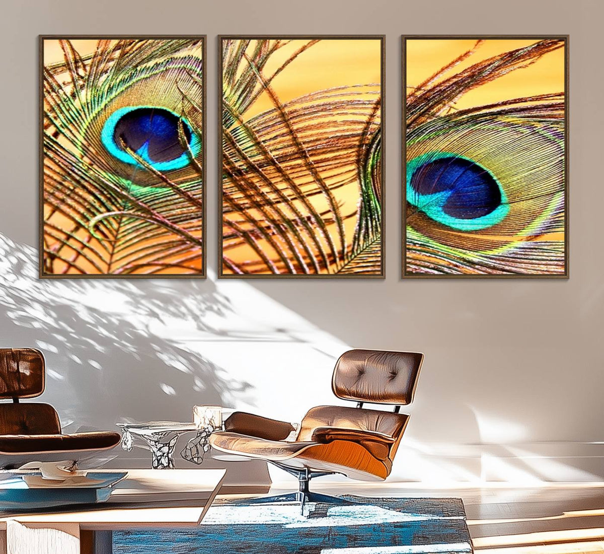 Peacock Feather Wall Art Print - Vibrant Green, Blue, and