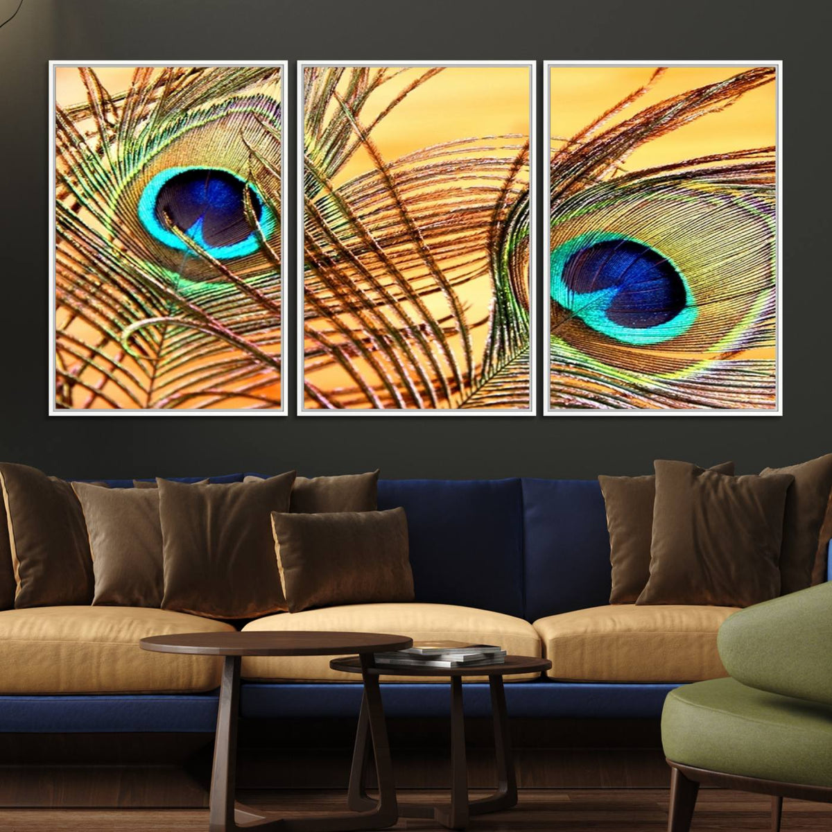 Peacock Feather Wall Art Print - Vibrant Green, Blue, and
