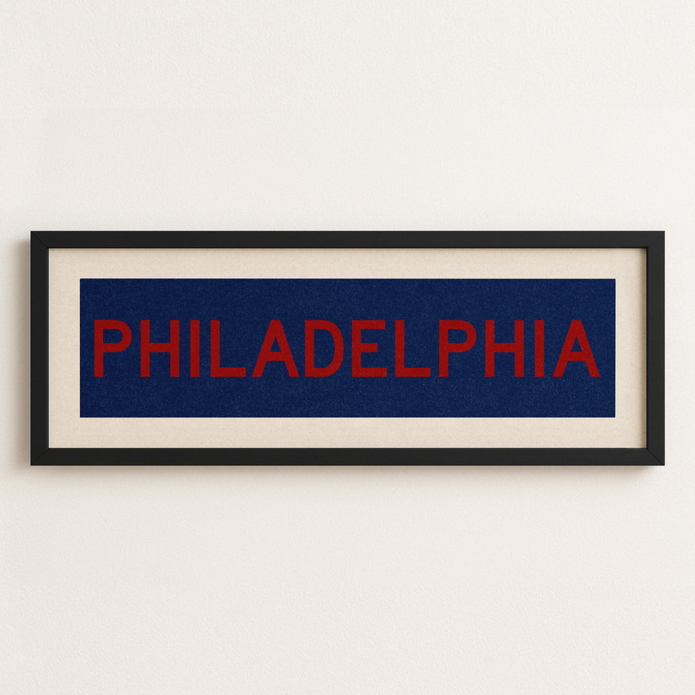 Framed Philadelphia Blue and Red Bus Scroll
