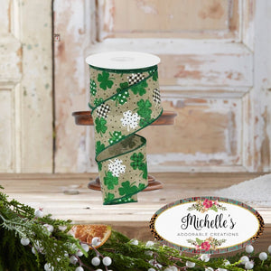 2.5" Pattern Shamrock Ribbon: Light Beige (10 Yards)