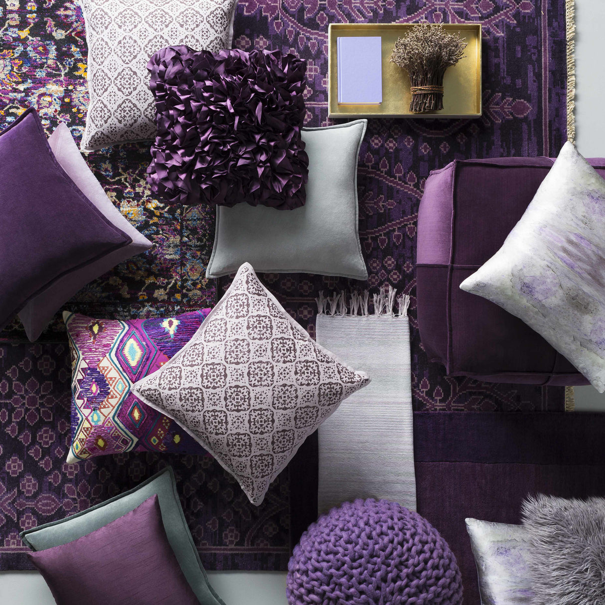 Bordered Solid Plum Purple Wool Rug