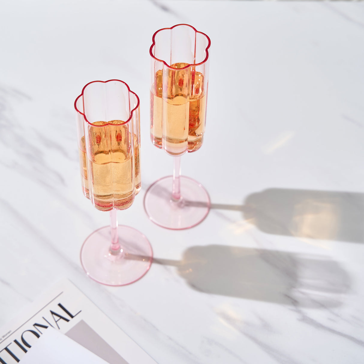 Flower Champagne Flute Glassware, Set of 2