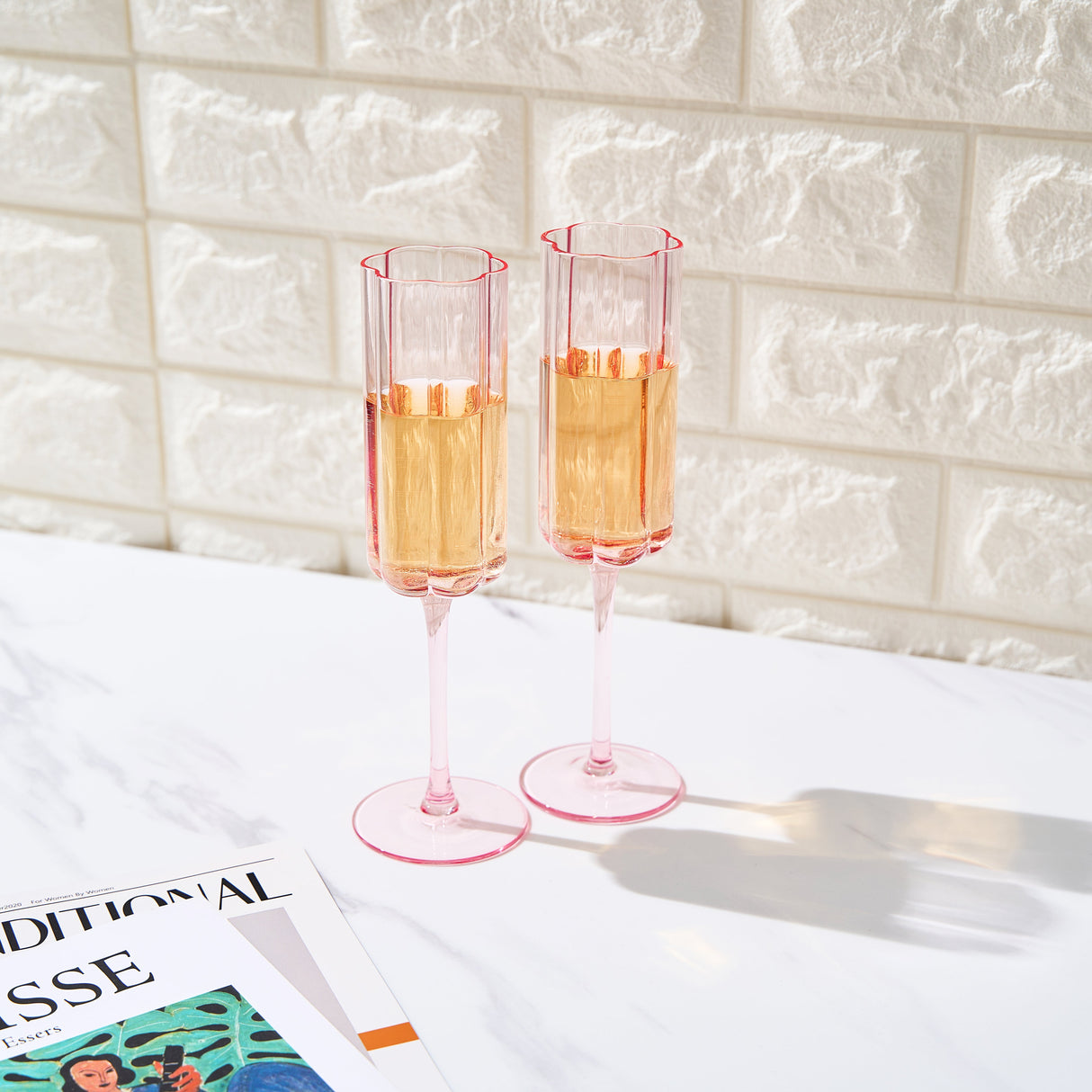 Flower Champagne Flute Glassware, Set of 2