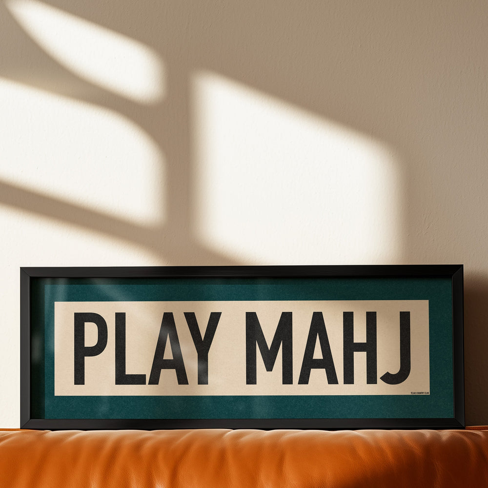 Framed Play Mahj Mahjong Art Scroll Sign