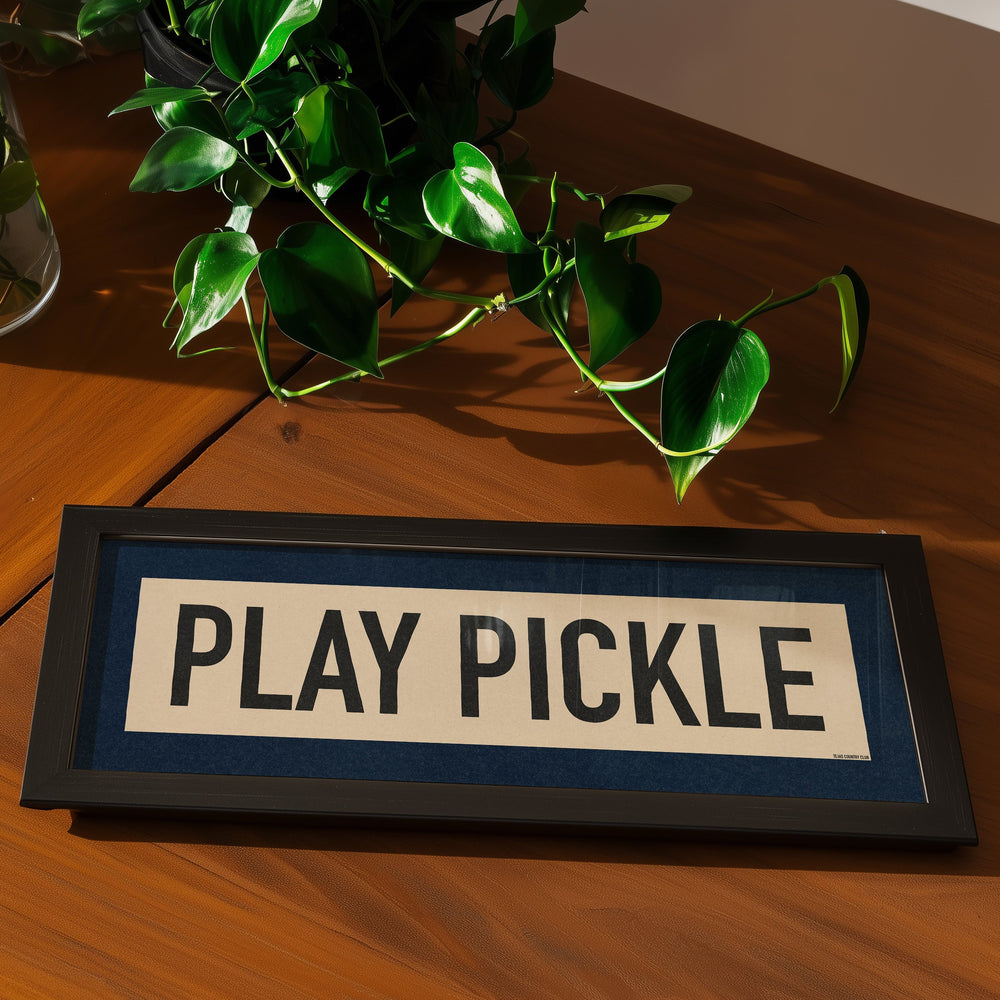 Framed Play Pickle Pickleball Art Scroll Sign