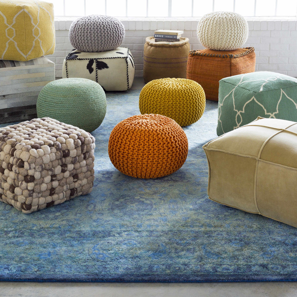 Jenkinjones Knitted Aqua Jute Pouf