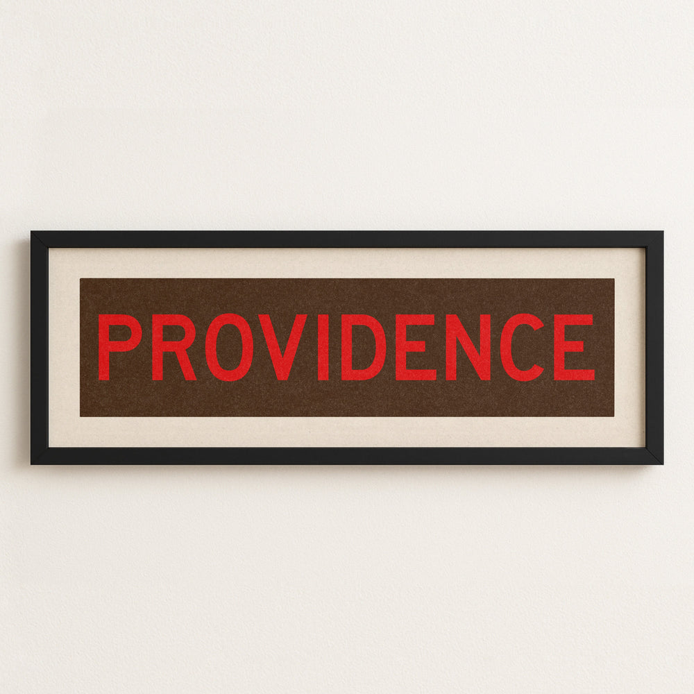 Framed Providence Brown and Red Bus Scroll