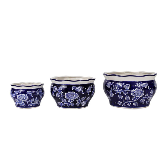 Blue and white spring garden planter set