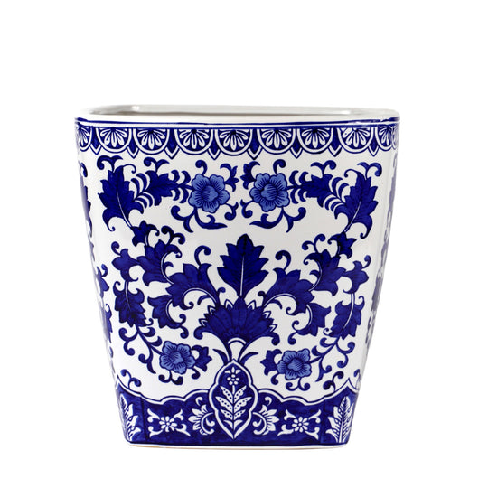 Camellia Square Ceramic Planter – 14" Vintage Floral Design