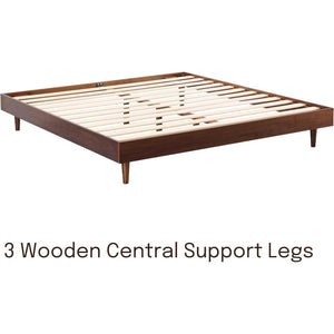 Queen size Mid-Century Modern Platform Bed Frame in Dark Brown Wood Finish