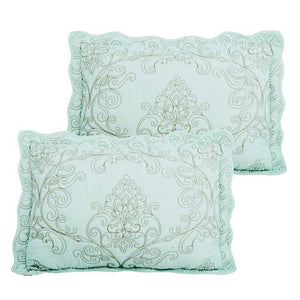 Queen size Light Blue Damask Embroidered 4 Piece Oversized Bedspread Set