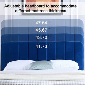 Queen size Blue Upholstered Platform Bed Frame with Headboard