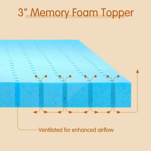 Queen size 3-inch Thick High Density Memory Foam Mattress Topper