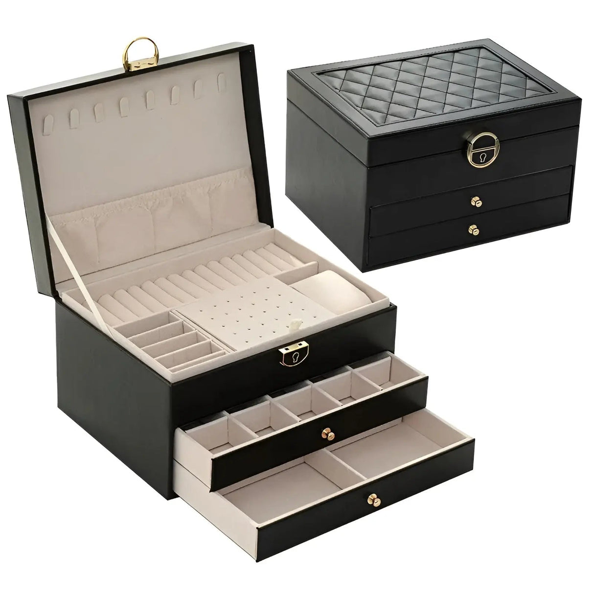 PU Leather Jewelry Box Organizer Multi Layer Jewelry Storage Case with Compartments