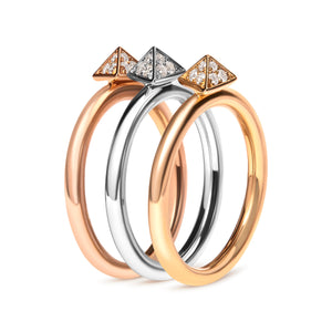 14K Tri Color Gold 1/3 Cttw Diamond Pyramid Stackable Band Ring Set (G-H Color, SI1-SI2 Clarity) - Size 7