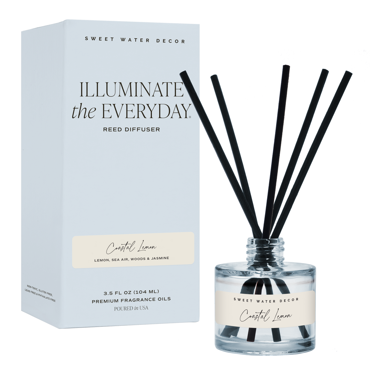 Coastal Lemon Blue Tinted Glass Jar Reed Diffuser