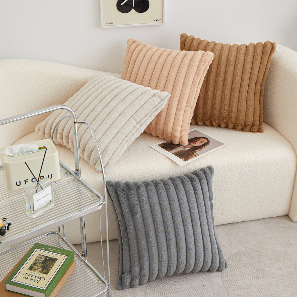 Set of 4 Double sides furry throw pillow case and insert 18"x18" square