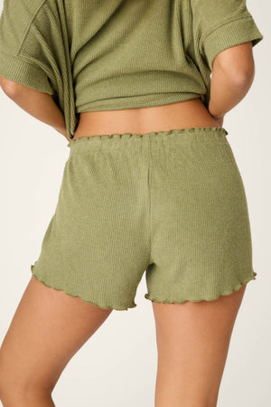 Soft Olive Rib Knit Lounge Shorts