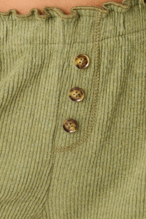 Soft Olive Rib Knit Lounge Shorts