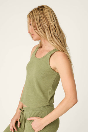 Soft Olive Rib Knit Lounge Tank Top