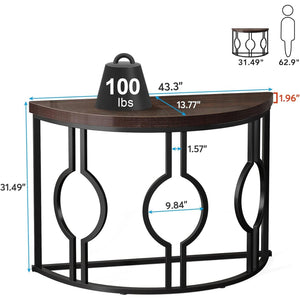 Modern 43-inch Half Moon Accent Console Table with Brown Wood Top Black Frame