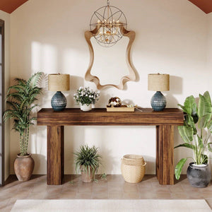 Modern Farmhouse 63-inch Long Narrow Console Sofa Table in Brown Wood Finish