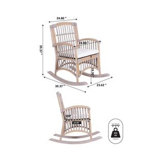 Swayze Bohemian Farmhouse Woven Rattan/Wood Rocking Chair
