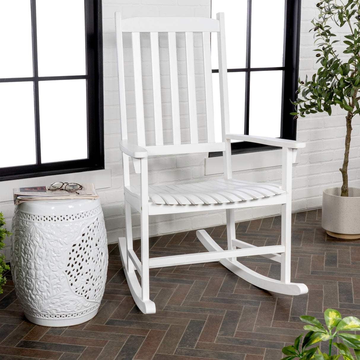 Seagrove farmhouse classic slat-back acacia wood rocking chair
