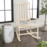 Seagrove farmhouse acacia wood outdoor rocking chair with slat-back support