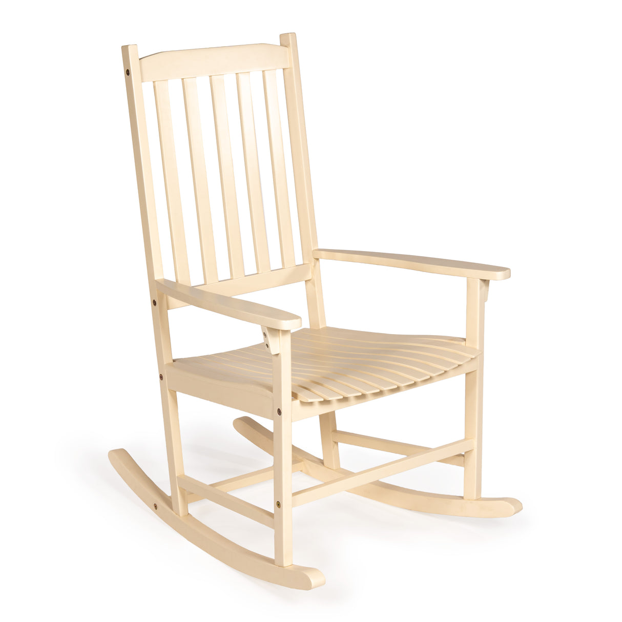 Seagrove farmhouse acacia wood outdoor rocking chair with slat-back support
