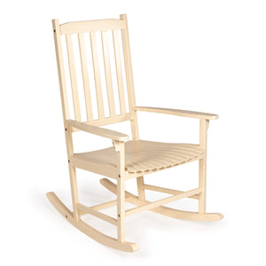 Seagrove farmhouse acacia wood outdoor rocking chair with slat-back support
