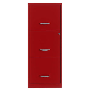 Red Metal 3-Drawer Vertical Key Locking Filing Cabinet