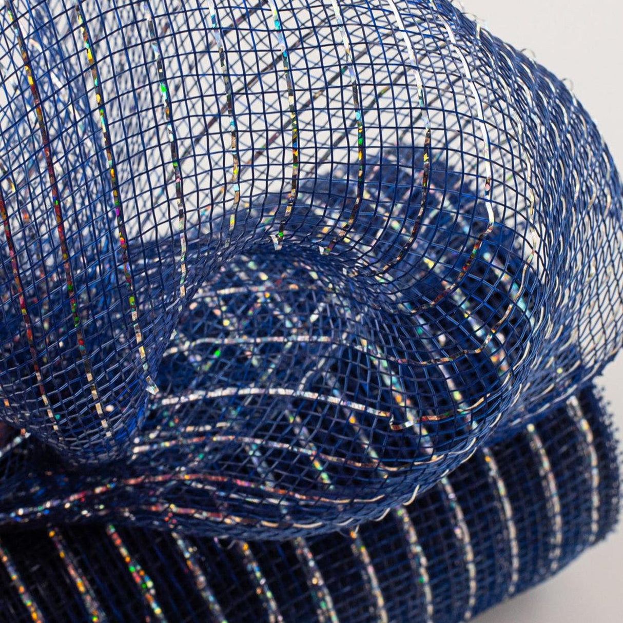 10" Poly Deco Mesh Ribbon: Metallic Navy Blue & Silver (10 Yards)