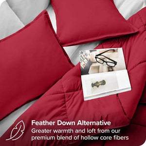Queen Size All Season Super Soft Down Alternative Comforter Set Red