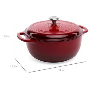 6 Quart Large Red Enamel Cast-Iron Dutch Oven