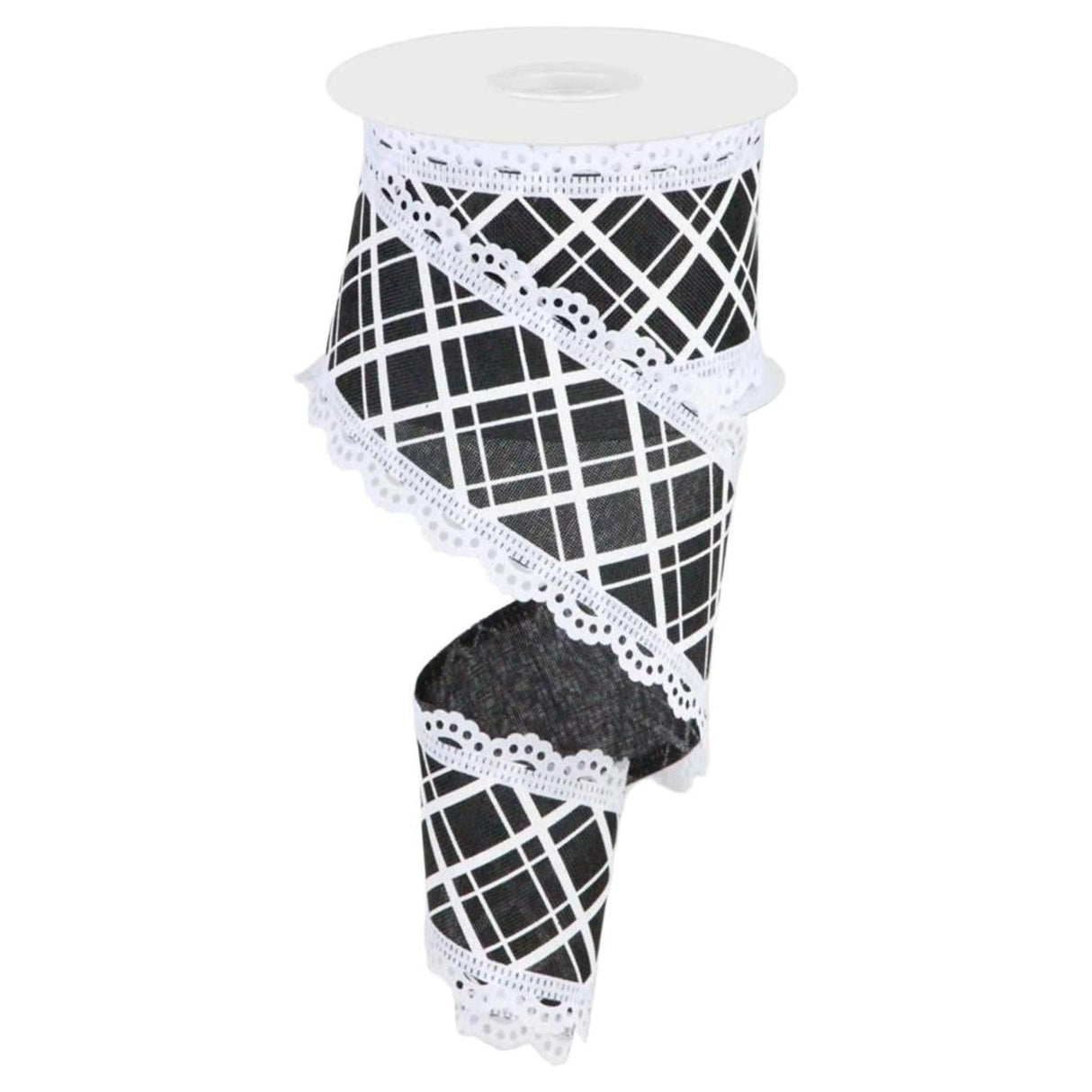 2.5" Line Check Lace Ribbon: Black/White (10 Yard)
