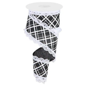 2.5" Line Check Lace Ribbon: Black/White (10 Yard)