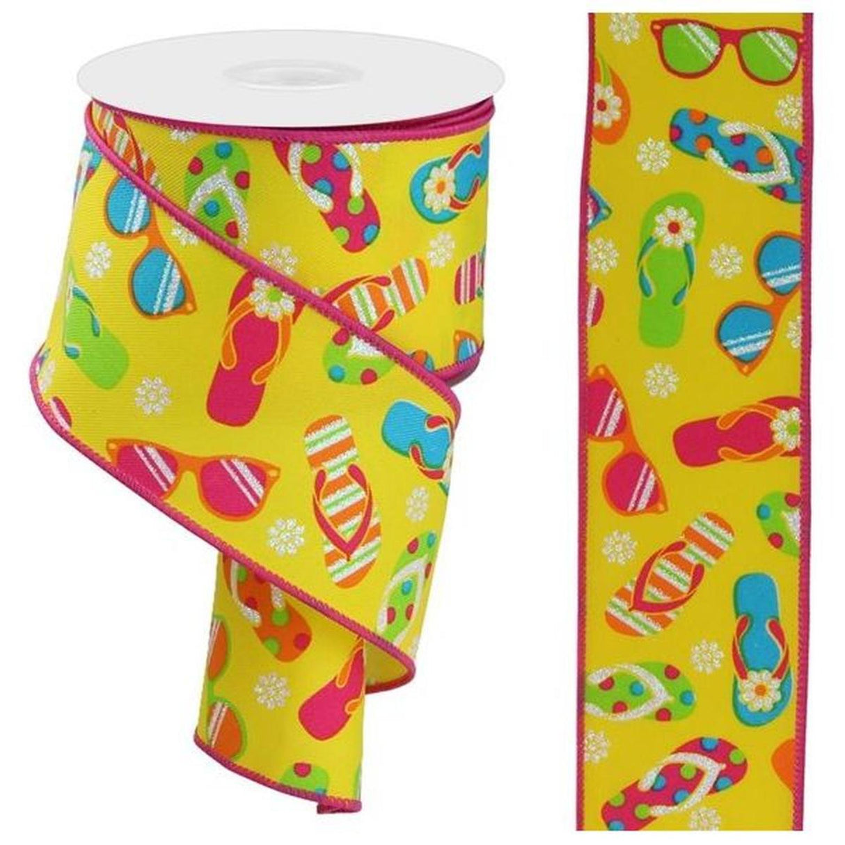 2.5" Flip Flop and Sunglasses Ribbon: Yellow (10 Yard)
