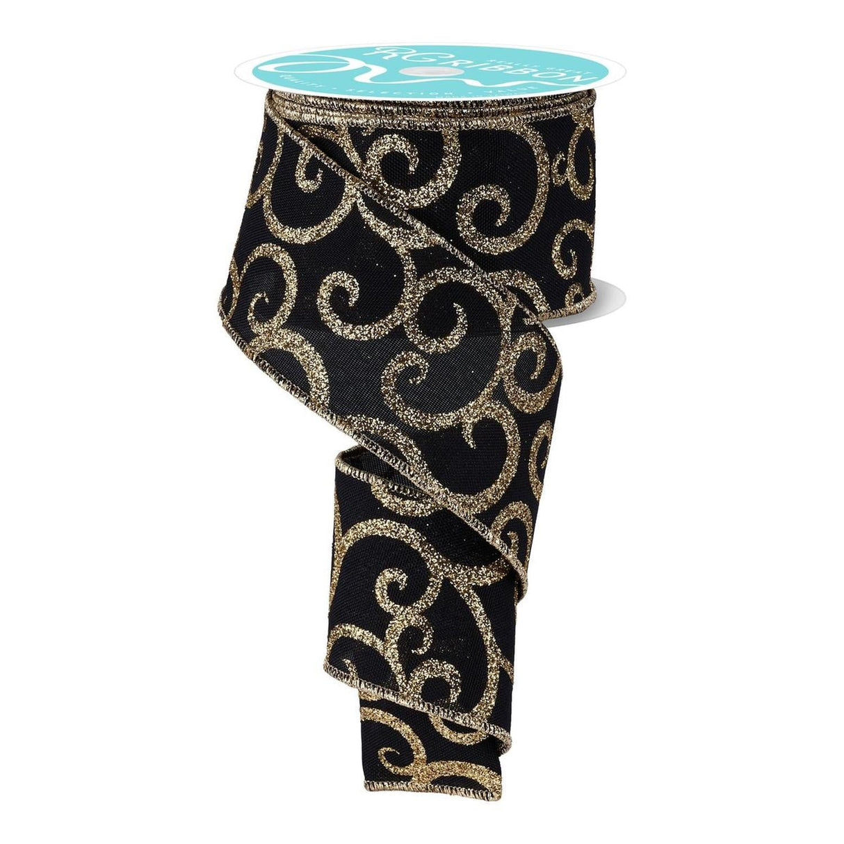 2.5" Glitter Swirl Ribbon: Black/Gold (10 Yards)