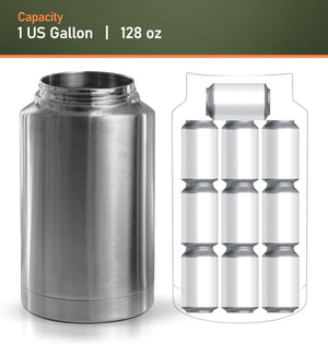 Insulated 1 Gallon Water Bottle with Sleeve - Stainless Steel Wide Mouth Growler with Tactical Carrying Bag - Insulation for Hot/Cold Drinks (128oz)
