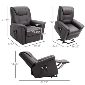 Brown Electric PU Leather Power Lift Chair with Remote Control & Side Pockets