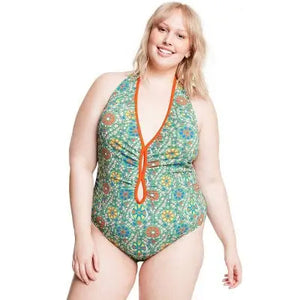 RHODE Women's Halter High Leg Cheeky One Piece Swimsuit V-Neck Swimwear