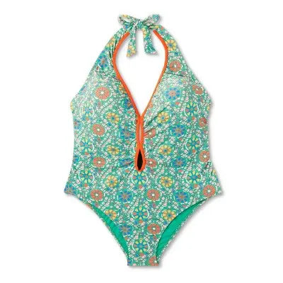 RHODE Women's Halter High Leg Cheeky One Piece Swimsuit V-Neck Swimwear