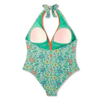 RHODE Women's Halter High Leg Cheeky One Piece Swimsuit V-Neck Swimwear