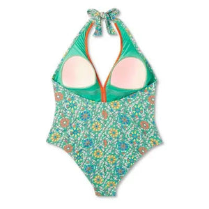 RHODE Women's Halter High Leg Cheeky One Piece Swimsuit V-Neck Swimwear